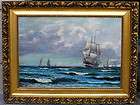 Antique Master Seascape with brigantine and steamer. 1880.