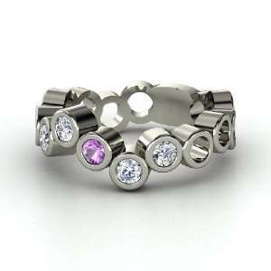 Stepping Stones Ring with Five Gems, Round Amethyst 14K White Gold 
