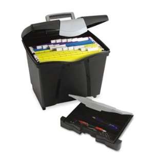  Portable File Storage Box w/Drawer, Letter, Latch, Black 