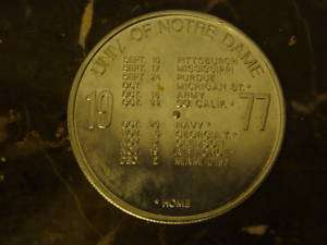 1977 NOTRE DAME SCHEDULE COIN PINCH WHISKY ADVERTISING  