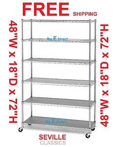   Industrial Heavy Duty Wire Metal Chrome Storage Shelving 6 ct  