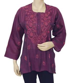 Womens Embroidery Cotton Shirt Kurta Top Indian Size 4  