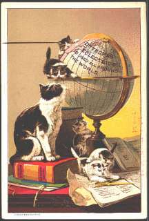   Card Advertising 1890 Cat & Kittens World Globe Eclectric Oil  
