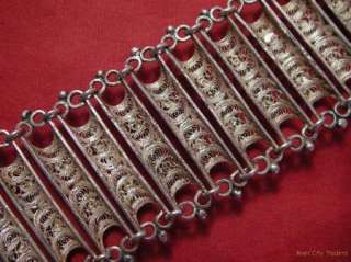 800 Silver Wide Link Filigree Bracelet   Indonesia  