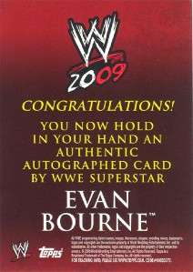 WWE 2009 EVAN BOURNE Authentic AUTOGRAPH Trading CARD  