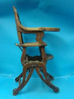 Antique Child High Chair Rocking Baby Infant Solid Wood Rocker Cane 
