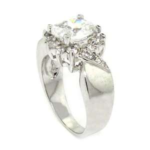 Classic Flower Sterling Silver Engagement Ring  Oval Brilliant White 