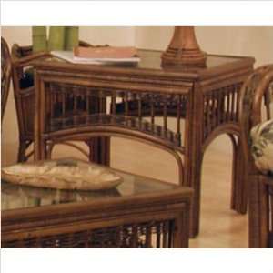 Rattan & Wicker End table w/ Glass by Hospitality Rattan   Antique 