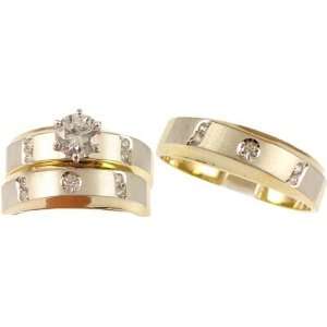 14k Yellow Gold, Trio Three Piece Wedding Ring Set with Lab Created 