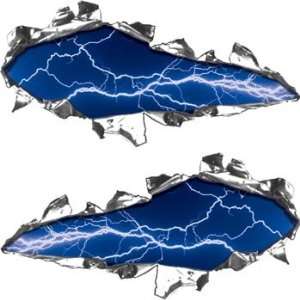  Ripped Torn Metal Tear REFLECTIVE Decals Lightning Blue 