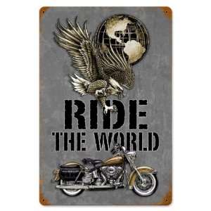  Ride The World Motorcycle Vintage Metal Sign   Victory 