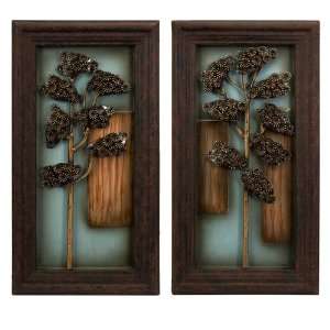   of 2 Retro Inspired 3D Pieces of Tree Framed Wall Art