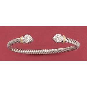   14K Gold Plated Silver 3/16 in wide Cuff Bracelet, CZ Hearts Jewelry