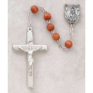  Brown Wood Rosary, Brown 7mm Wood Bead    2 Crucifix 